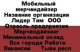 Мобильный мерчандайзер › Название организации ­ Лидер Тим, ООО › Отрасль предприятия ­ Мерчендайзинг › Минимальный оклад ­ 1 - Все города Работа » Вакансии   . Тыва респ.